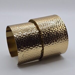 Womens Hammered Gold Tone Cuff Bracelet Layered‎ Statement Bold